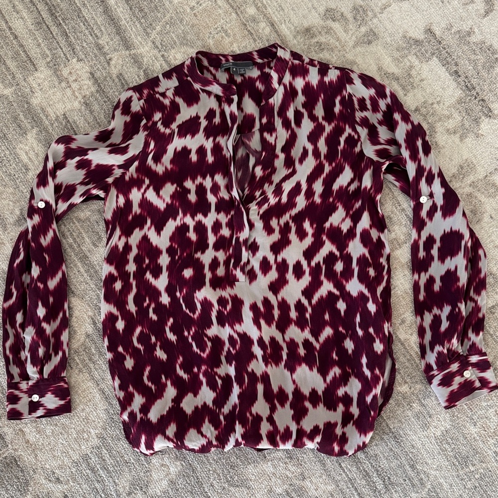 Vince Burgundy and White Blouse